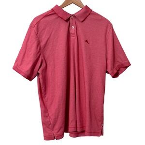Tommy Bahama Mens XL Red Chambray Textured Golf Tennis Prep Casual Polo Shirt